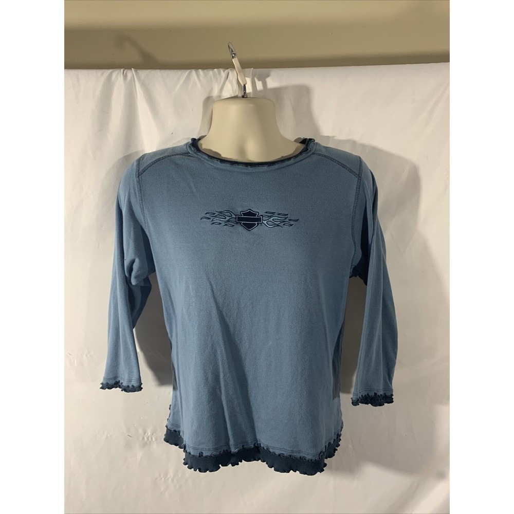 Harley Davidson Women’s Blue Shirt Size- XL 3/4 Length Sleeve Thiensville WI.